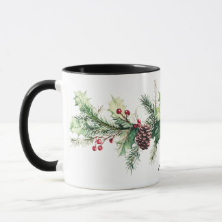 Winter Pine Berry Personalisierter Name Feiertag Tasse