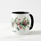 Winter Pine Berry Personalisierter Name Feiertag Tasse (VorderseiteRechts)
