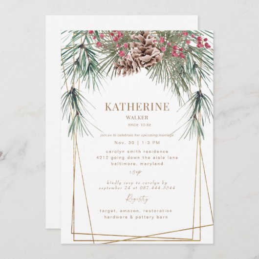 Winter Pine Bough Brautparty Einladung (Vorne/Hinten)