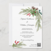 Winter Pine Branches mit Berries QR Code Wedding Einladung (Vorderseite)