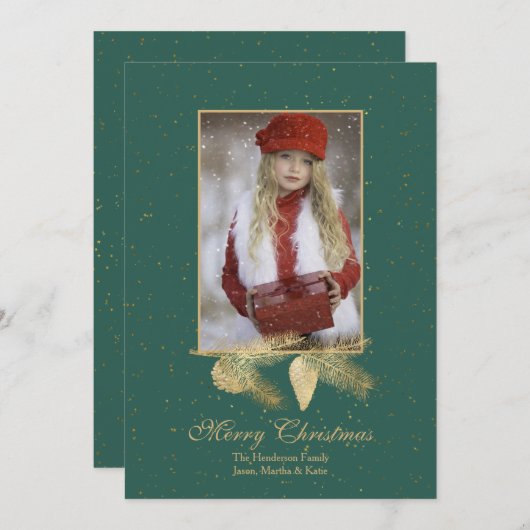Winter Pine Christmas Foto Grußkarte Einladung (Vorne/Hinten)