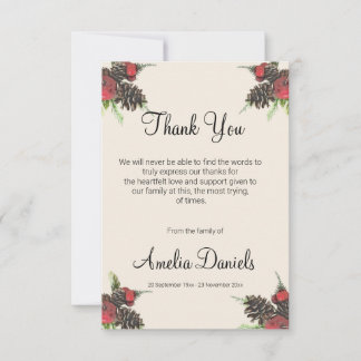 Winter Pine Cone and Berry Funeral Thank You Cards Dankeskarte