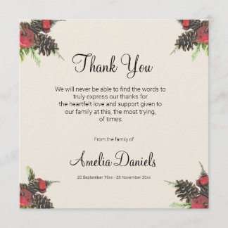 Winter Pine Cone and Berry Funeral Thank You Cards Einladung