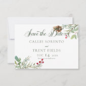 Winter Pine Cone Berries Moderne Save the Date Car (Vorderseite)