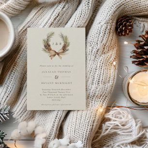Winter Pine Cone & Blätter Wreath Monogram Wedding Einladung
