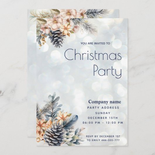 Winter Pine cone Blumenkonzern Weihnachts Party Einladung (Vorne/Hinten)