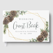 Winter Pine Cone Grüne Wasserfarbenhochzeit Gästebuch (Vorderseite)