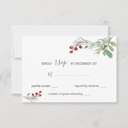 Winter Pine Cones Berry Wedding RSVP Karte (Vorderseite)