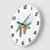 Winter Pine Cones Große Wanduhr (Winkel)
