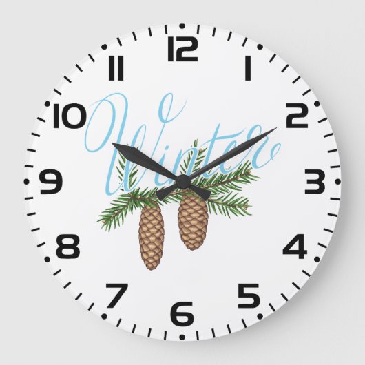 Winter Pine Cones Große Wanduhr (Vorderseite)