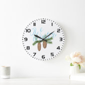 Winter Pine Cones Große Wanduhr