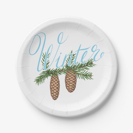 Winter Pine Cones Pappteller (Vorderseite)