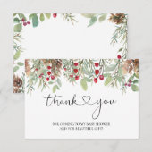 Winter Pine Cones Red Berry Baby Dusche Vielen Dan Dankeskarte (Vorne/Hinten)