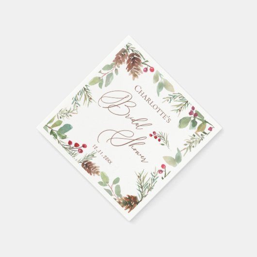 Winter Pine Cones Red Berry Brautparty Serviette (Ecke)