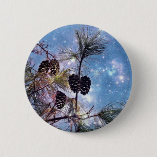 Winter Pine Cones unter einem Sternenhimmel Button