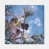 Winter Pine Cones unter einem Sternenhimmel Magnet (Vorne)