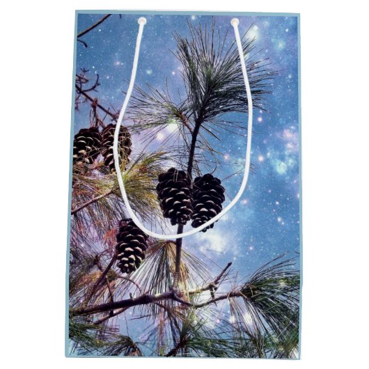 Winter Pine Cones unter einem Sternenhimmel Mittlere Geschenktüte (Rückseite)