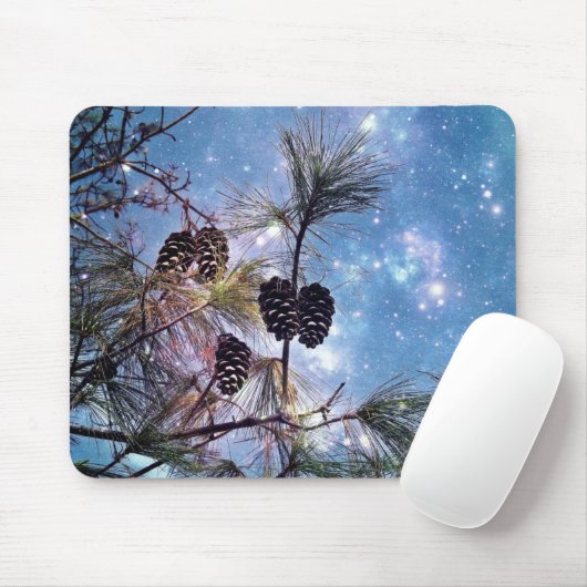 Winter Pine Cones unter einem Sternenhimmel Mousepad (Mit Mouse)