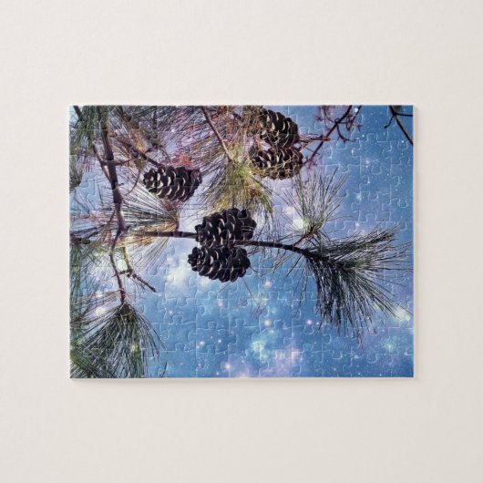 Winter Pine Cones unter einem Sternenhimmel Puzzle (Horizontal)
