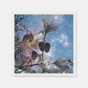 Winter Pine Cones unter einem Sternenhimmel Serviette