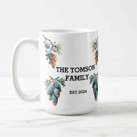 Winter Pine Cons Familiennamendesign Kaffeetasse (Links)