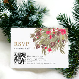 Winter pine elegance red green wedding Rsvp qr Karte