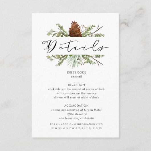 Winter Pine Forest Greenery Empfang Begleitkarte (Vorderseite)