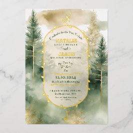 Winter Pine Forest Monogram Wedding Folieneinladung