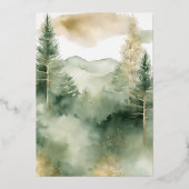 Winter Pine Forest Monogram Wedding Folieneinladung (Rückseite)