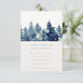 Winter Pine Forest Snow Wasserfarbe Hochzeit RSVP Karte (Stehend Vorderseite)