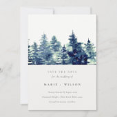 Winter Pine Forest Snow Wasserfarbe Save the Date Einladung (Vorderseite)