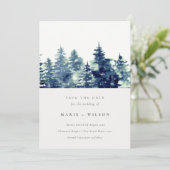 Winter Pine Forest Snow Wasserfarbe Save the Date Einladung (Stehend Vorderseite)