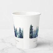 Winter Pine Forest Snowfall Wasserfarbe Kinderdusc Pappbecher (Links)