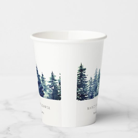 Winter Pine Forest Snowfall Wasserfarbe Kinderdusc Pappbecher (Links)