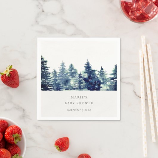 Winter Pine Forest Snowfall Wasserfarbe Kinderdusc Serviette (Beispiel)