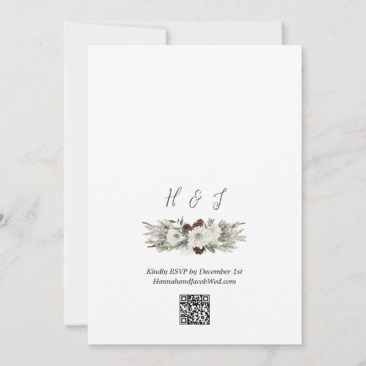 Winter Pine Forest Wedding mit QR Code UAWG Einladung (Rückseite)