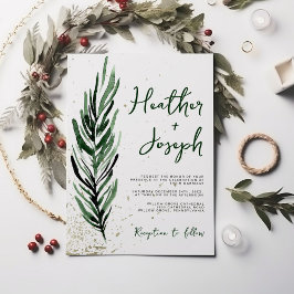 Winter Pine & Gold Christmas Festive Wedding Einladung