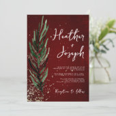 Winter Pine & Gold Weihnachtsfest Hochzeit Einladung (Stehend Vorderseite)