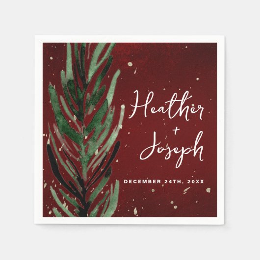 Winter Pine & Gold Weihnachtsfest Hochzeit Serviette (Vorderseite)