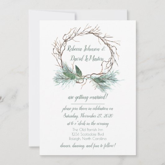 Winter Pine Grapevine Wreath Einladung (Vorderseite)