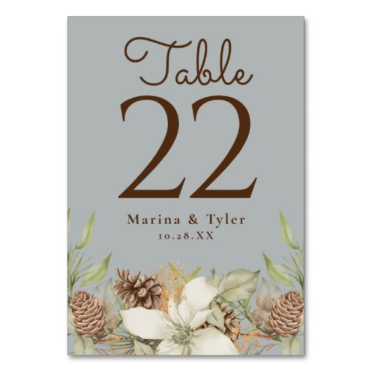 Winter Pine Gray Wedding Tischnummer Cards (Rückseite)
