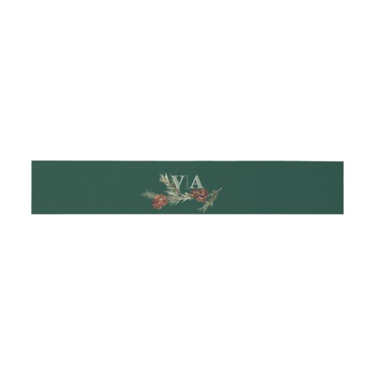 Winter Pine Green mit Wedding Monogram Einladungsbanderole (Flach)