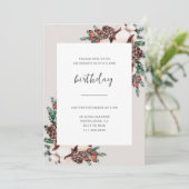 Winter Pine Greenery Simple Birthday Einladung (Stehend Vorderseite)