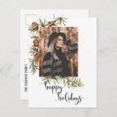 Winter Pine Happy Holidays Kalligraphie | FOTO Postkarte (Vorne/Hinten)