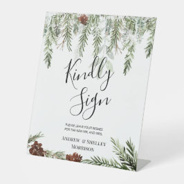 Winter Pine Kindly Sign Wedding Gästebuch Sockelschild