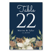 Winter Pine Navy Blue Wedding Tischnummer Cards (Vorderseite)