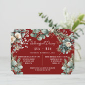 Winter Pine Needles Red Berries Probe Abendessen Einladung (Stehend Vorderseite)