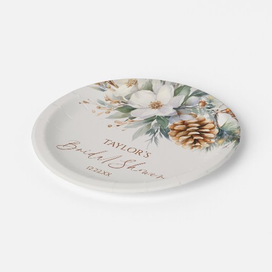 Winter Pine Pine Tree Brautparty Pappteller (Schrägansicht)