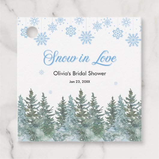 Winter Pine Snow in Love Snowflakes Bridal Shower Geschenkanhänger (Vorderseite)
