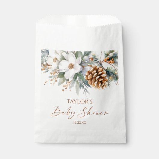 Winter Pine Tree Baby Dusche Geschenktütchen (Vorderseite)